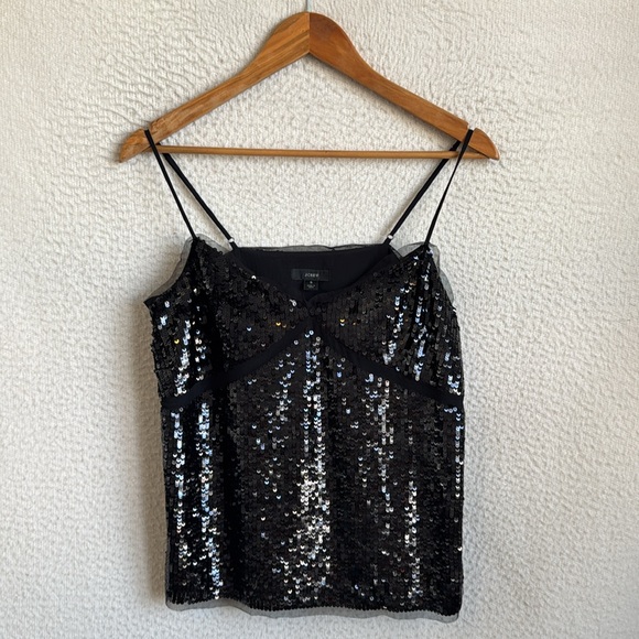 J Crew Collection Top Womens Size Small Black Sequin Tulle Camisole‎ Blouse - Picture 1 of 7